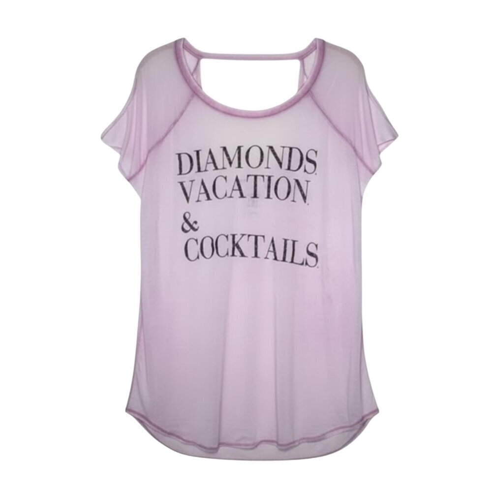 Chaser Diamonds Vacation & Cocktails Distressed Pink Black Glitter Tee Sz. M NEW